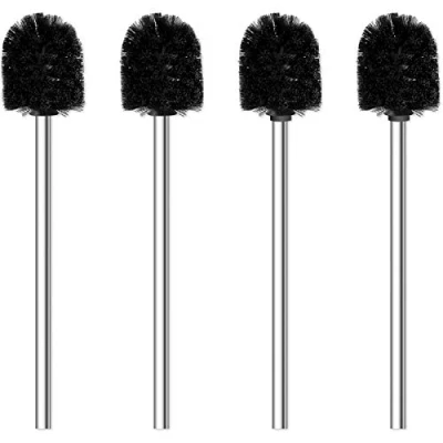 Image of Toilet Brush, 4PCS Brushes with Stainless Steel Handle, Standing for Bathroom Ergonomic, Elegant,Durable (Black)