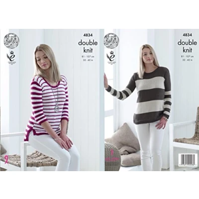 Image of King Cole 4834 Knitting Pattern Womens Striped Sweaters in Bamboo Cotton DK,Multicolor,32&quot; 42&quot; bust