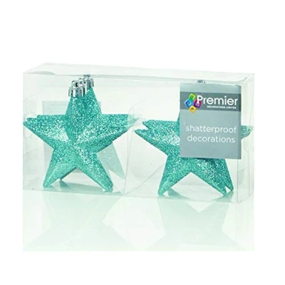 Image of 6 x Christmas Ice Blue Tree Decorations Glitter Star Baubles