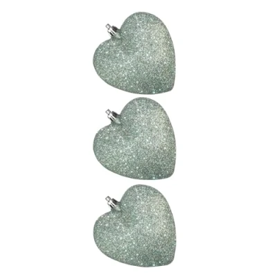 Image of Glitter Hearts Christmas Tree Baubles Pk 3 Mint Green 57192