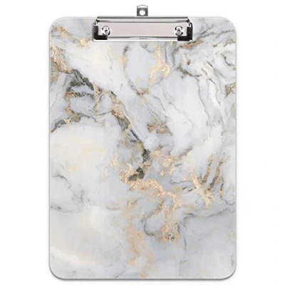 Image of Hnogri Plastic Clipboard A4, Fashion Design A4 Letter Size Clipboards &amp; Forms Holders for Office Supplies Lawyers,School Students and Kids, Low Profile Clip Cute Folder, White Gold