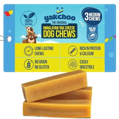Image of Yakchoo Himalayan Yak Chews for Dogs 210g (Medium 3 Chews) 100% Natural Cow &amp; Milk Dog Chew Medium Breeds Bones Long Lasting Treats Dental Aggressive Chewers