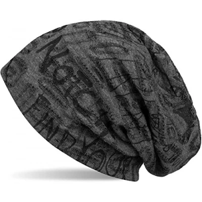 Image of styleBREAKER Beanie Hat with Lettered Pattern and Destroyed Vintage Design, Slouch Longbeanie, Unisex 04024074, Colour:Dark Grey