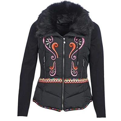 Image of Desigual Women&#039;s Black Margadan Embroidered Padded Coat Jacket 36 UK 8