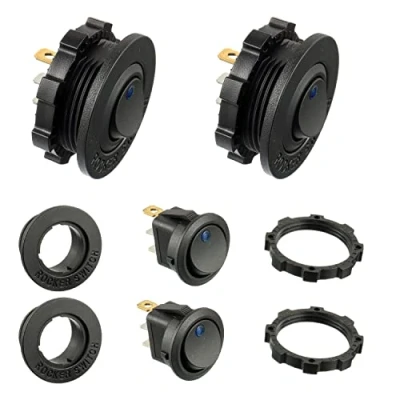Image of HUAREW Blue LED Lighting Round Switch KCD1 8 12V 20A Waterproof Rocker for Marine and Various Vehicles 3 pin with Housing (2pcs)