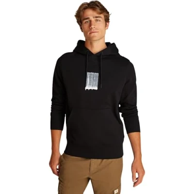 Image of Calvin Klein Jeans Brush Stroke Graphic Hoodie Sweatshirt, Men&#039;s, Size: Medium, Black