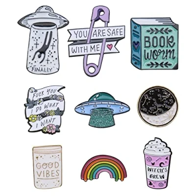 Image of YINETTECH 9pcs Cute Enamel Letter Pins Sets Cartoon Book Brooches Pin Badges for Clothing Bags Backpacks Jackets Hat Party Favors Decoration