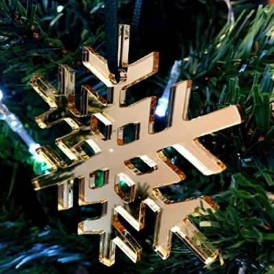 Image of Mirrored Gold Crystal Snowflake Christmas Tree Decoration Pack of Ten