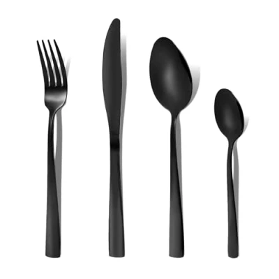 Image of Otto Koning Cutlery Set 32 Pieces Black Made of High Quality Stainless Steel, Modern Sets for 8 People, Dishwasher Safe, Mirror Polished, Durable, Elegant Design