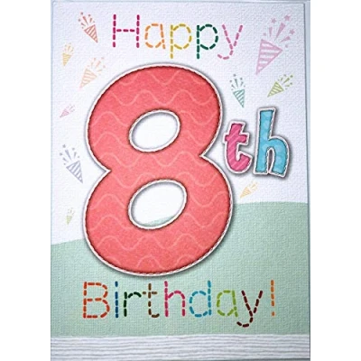 Image of Happy 8th Birthday Colourful Open Card