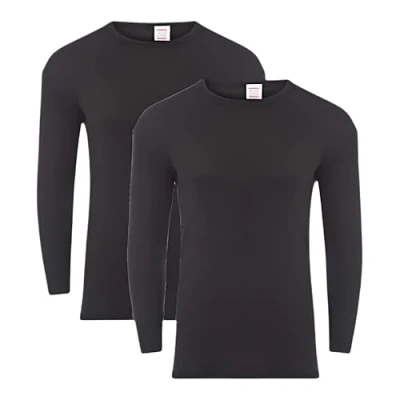 Image of Pack of 2 Men&#039;s Thermal Long Sleeve Top, Warm Underwear Baselayer, S M L XL XXL Thermals (Black, XLarge)