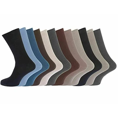 Image of 6, 12 Pairs Multipack 100% Cotton Non Elastic Diabetic Socks for Men, Big Foot Ribbed Design Comfortable Executive Loose Soft Top UK Size 11 14 (Light Assorted, 12)