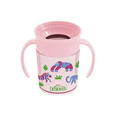 Image of Dr. Brown&#039;s Milestones Cheers360 Cup Spoutless Transition with Handles for Easy Grip and Leak Free Learning, Pink, 7oz/200ml