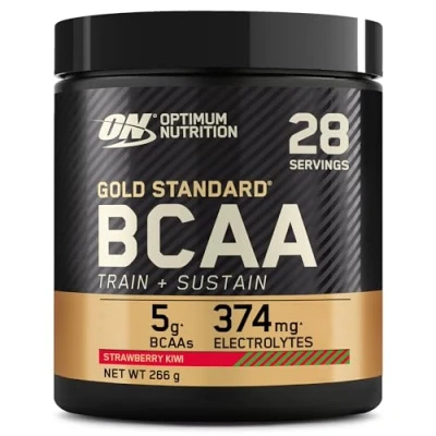 Image of Optimum Nutrition Gold Standard BCAA Train + Sustain, Amino Acids Pre Workout Powder, Sports Drink with Vitamin C, Zinc, Magnesium and Electrolytes, Strawberry Kiwi Flavour, 28 Servings, 266 g