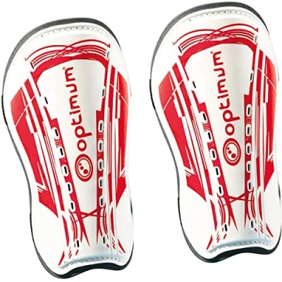 Image of Optimum Velocidade Ankle Protect Shinguards Strap Closure Hockey Shin Pads Protection Guard Perfect for Soccer, and Football White/Red, Medium