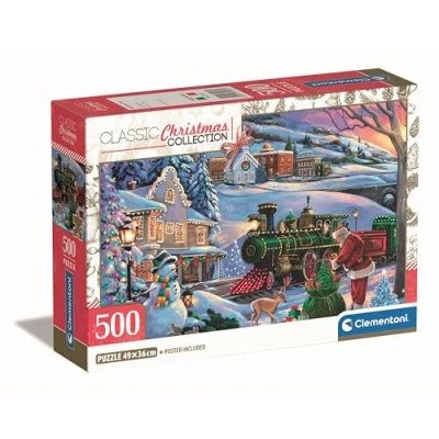 Image of Clementoni Jigsaw Puzzle Cube Christmas Train 500 Pieces Compact Box For Adults 14 99 Years, Gift Men/Women, Made In Italy, 35566