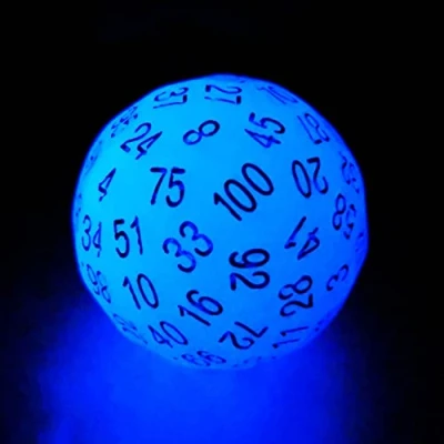 Image of Bescon Glowing Polyhedral 100 Sides Dice Acid Blue, Luminous D100 Dice, Sided Cube, Glow in Dark Game