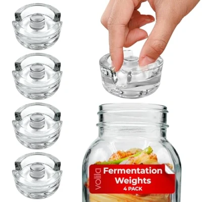 Image of Fermentation Weights 4 Pack Glass Fermenting (7cm) for Wide Mouth Jars with Easy Grip Handle and a Functional Gap to Remove Excess Brine