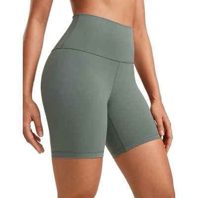 Image of CRZ Yoga Womens Butterluxe 6&#039;&#039; Shorts High Waisted Workout Gym Leggings Running Spandex Biker Grey Sage 6