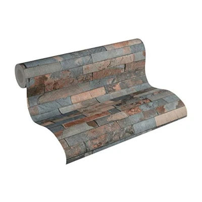 Image of A.S. Creation 35582 3 Best of Wood and Stone Realistic Brick Design Wallpaper, Terracotta/Grey