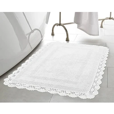 Image of Laura Ashley Crochet Cotton 21x34 in. Bath Rug, Creamy White
