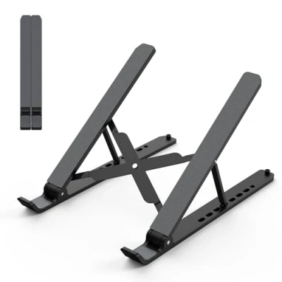 Image of Tonmom Laptop Stand for Desk, Adjustable Riser ABS+Silicone Foldable Portable Holder, Ventilated Cooling Notebook 10 15.6 Laptops,Tablet Black