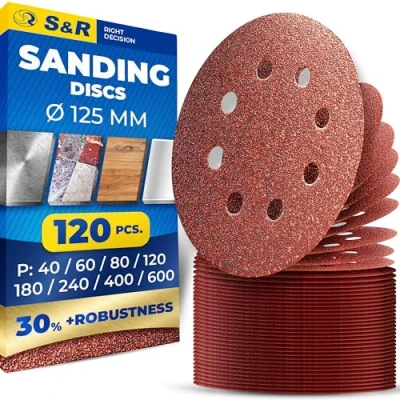 Image of S&amp;R 125mm Sanding Disc Set (Mixed Grit: P40 P60 P80 P120 P180 P240 P400 P600 120 Pcs.)