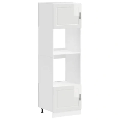 Image of vidaXL porto gloss white oven cabinets 2 pcs engineered wood, microwave &amp; storage unit for kitchen