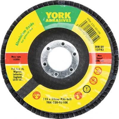 Image of 5x York 115 X 22MM Conical Flap Discs, Aluminium Oxide Fibre Backed P36