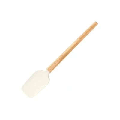 Image of Cream Spatula Silicone Wooden Handle Heat Resistant Food Grade Dishwasher Safe Baking Non scratch Flexible Cooking