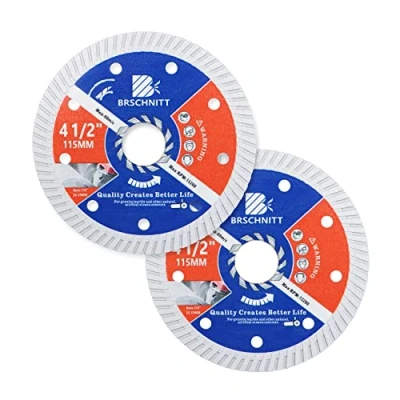 Image of BRSCHNITT Diamond Blade for Concrete Masonry,2pcs 115mm with Arbor 22.23mm Dry/Wet Continuous Rim Cutting Disc Granite Marble Stone Hard Reinforced