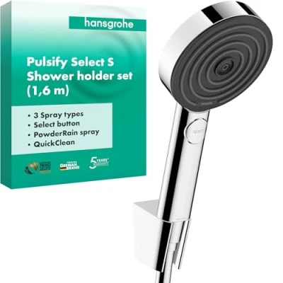 Image of Hansgrohe Shower Set Pulsify Select S, Head with Holder And Hose 1.60 m, Hand 3 Sprays (Relaxation), Chrome, 24303000