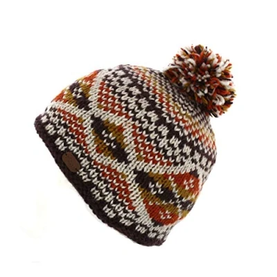 Image of Kusan 100% Wool Multi Coloured Bobble Hat (Orange)