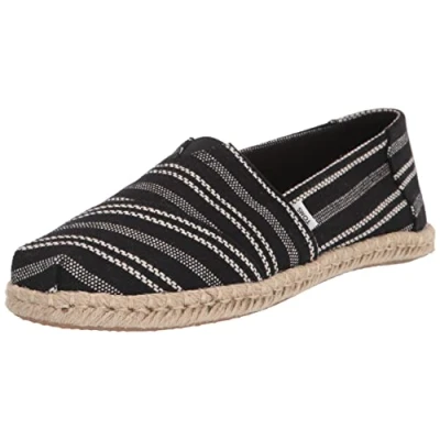 Image of TOMS Women&#039;s Alpargata Rope Loafer Flat, Black Stripe, 7 UK