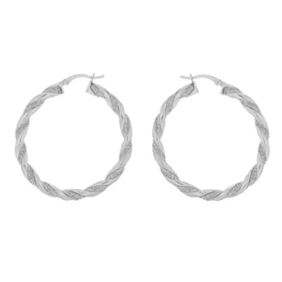 Image of Tuscany Silver Women&#039;s Sterling Stardust Twisted Creole Hoop Earrings 40mm
