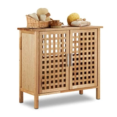 Image of Relaxdays Walnut Under Sink Cabinet 56.7 x 64.5 33.2 cm Cupboard, Robust and Water Resistant Bathroom for Sinks or Wash Basins, Light Wood, Natural