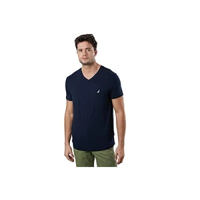 Image of Nautica Men&#039;s Short Sleeve Solid Slim Fit V Neck T Shirt, Navy, XXL