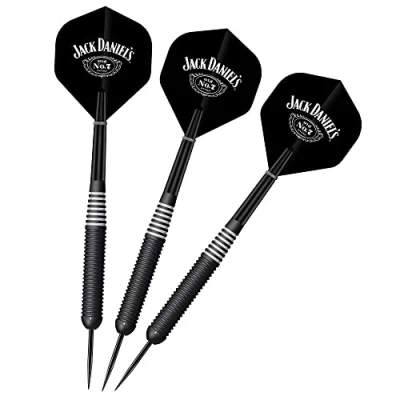 Image of Jack Daniel&#039;s Officially Licensed Brass Steel Tip Darts Set Electro Black White Ring 22g (D1045)