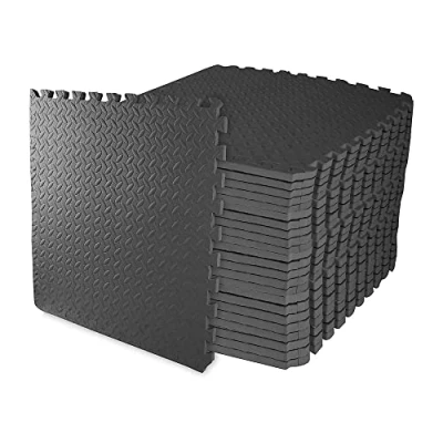 Image of Signature Fitness Puzzle Exercise Mat with EVA Foam Interlocking Tiles for MMA, Exercise, Gymnastics and Home Gym Protective Flooring, 3/4&quot; Thick, 96 Square Feet, Black