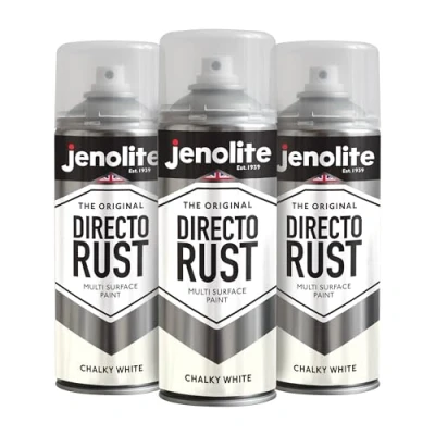 Image of JENOLITE Directorust Chalky Spray Paint WHITE 3x400ml Multi Surface Finish Ideal For Furniture, Ornaments, Picture Frames Interior &amp; Exterior Use RAL 9016