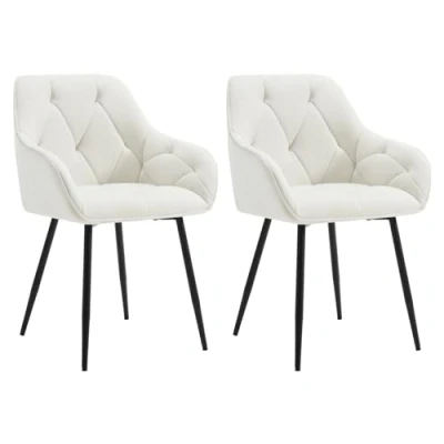 Image of WOLTU Set of 2 Dining Chairs Kitchen Upholstered Living Room with Backrest, Armrests, Metal Legs, Ergonomic for Lounge, Office, Dressing Table Chairs, Velvet, Cream