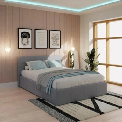 Image of GFW Classic Leather Upholstered Ottoman Storage Bed With Gas Side Lift &amp; Under Storage, Small Double, Grey