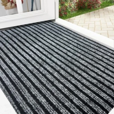 Image of Nicoman Cut To Size Front Door Mat Inside Outside, Striped Dirt Trapper Mats Indoor, Anti Slip Matt, Absorbent Shoe Scraper Doormat, Entrance Muddy for Dogs Paws Boots (44x75cm)