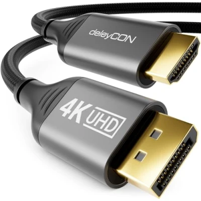 Image of deleyCON 3.0 m 4K DisplayPort 1.4 to HDMI 2.0 Cable with Aluminium Connector @ 60Hz DP Connection Compatible AMD NVIDIA PC Computer Monitor Projector