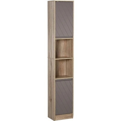 Image of HOMCOM Freestanding Bathroom Storage Cabinet w/ 2 Cupboards Compartments Home Organisation Anti Tipping Elevated Base 30L x 24W 170H cm Grey&amp;Brown