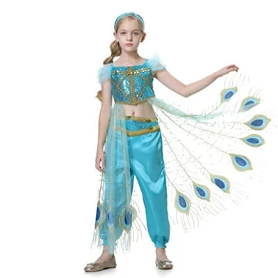 Image of Lito Angels Arabian Princess Jasmine Costume Fancy Dress Up Belly Dance Wear Top and Pants Set for Kids Girls Age 6 7 Years, G