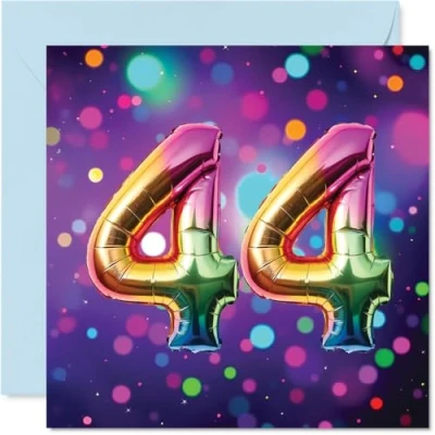 Image of 44th Birthday Cards for Men Women Rainbow Foil Balloon Happy Card 44 Year Old Man Woman Brother Uncle Auntie Husband, 145mm Bday Greeting
