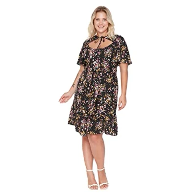 Image of Trendyol Women&#039;s Midi Standard Regular Plus Size Dress, Black, 44