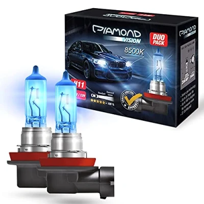 Image of Diamond Vision 2x H11 12V 55W 8500K Headlight Halogen Bulb Xenon Look White Error Free Ice Blue Night Breaker Fog Light Led High Beam Cool Longlife E certified