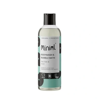 Image of Miniml All Natural Body Wash and Bubble Bath 500ml Moisturising Tea Tree &amp; Mint Sensitive Skin Eco Shower Gel Soak Vegan Friendly High Foam